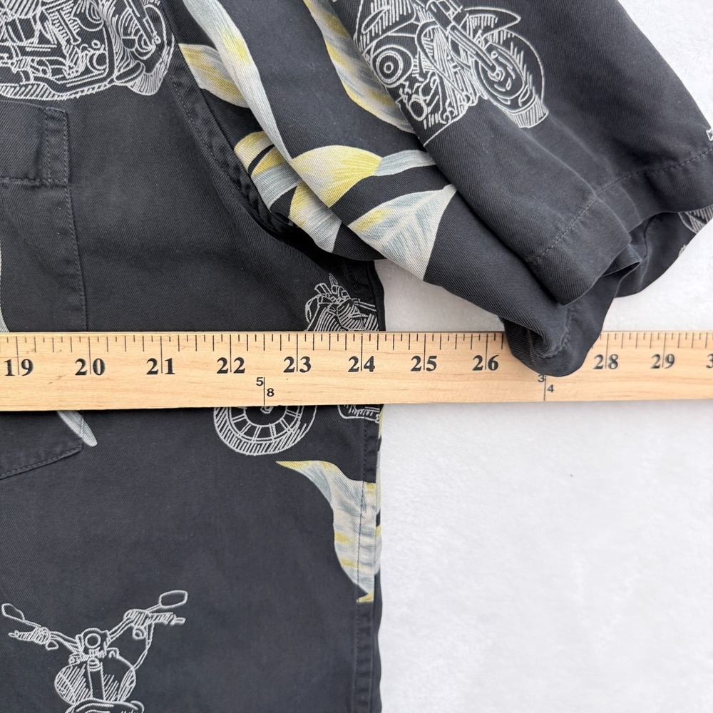 Harley Davidson Hawaiian Shirt Mens XL Black Floral Silk Pocket Button Up - Picture 4 of 7